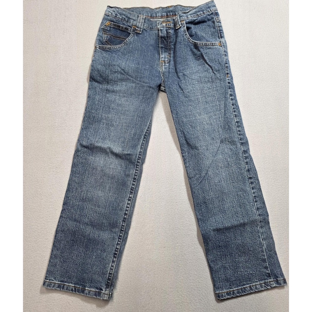 Wrangler Boys Jeans 10 Husky Blue Denim Straight Leg Relaxed Fit Stretch School